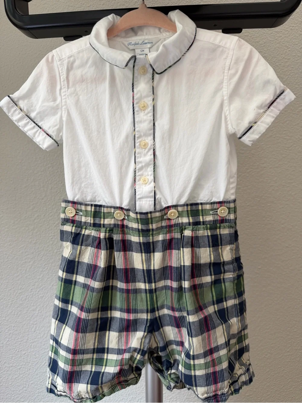 Ralph Lauren Baby Boy Cotton Shirt, Madras Short & Cap Set